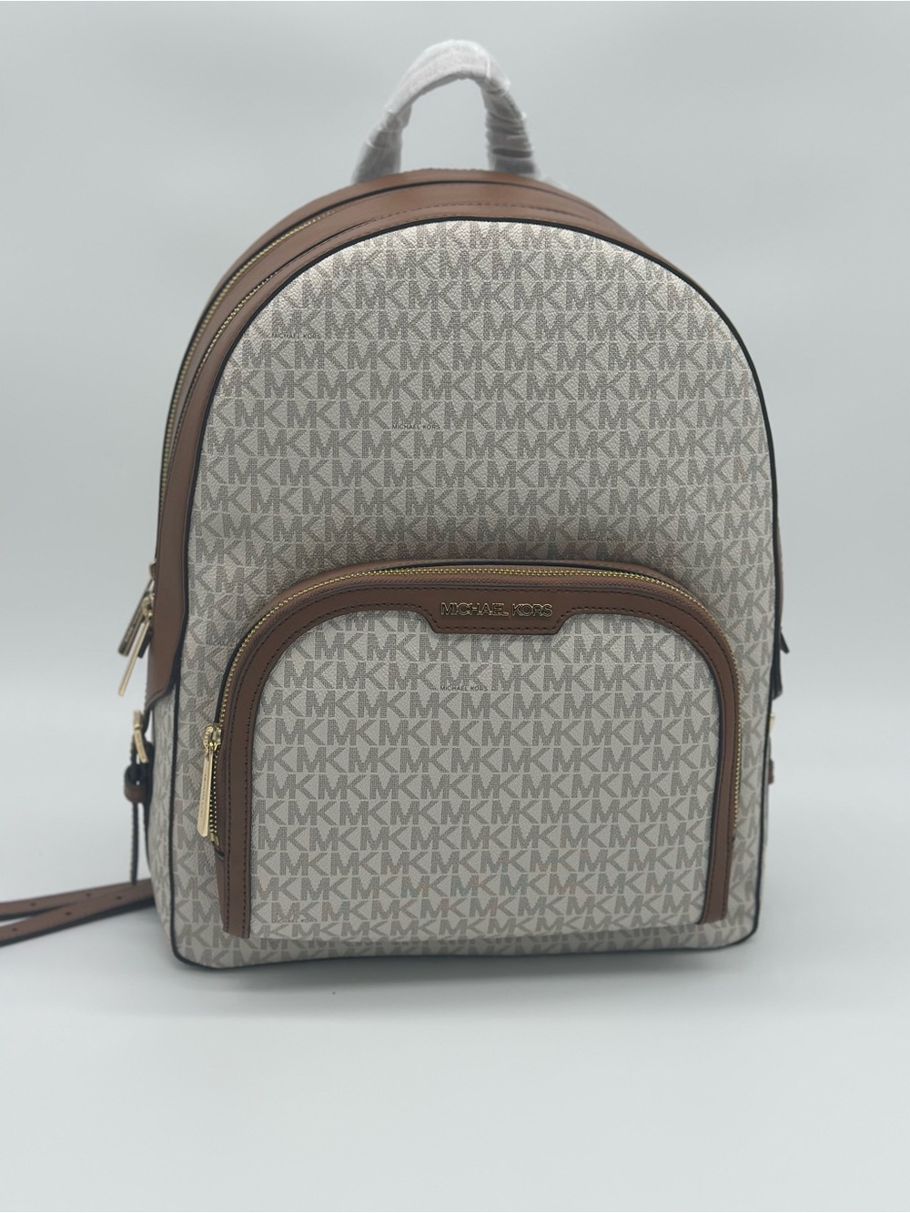 Michael Kors Beige and Brown Signature MK Backpack